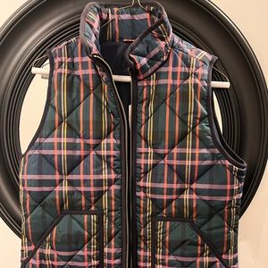 J Crew quilted vest with gold zipper; fun plaid pattern for fall; new - tags on